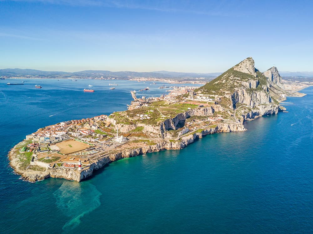 A widescreen aeriel shot of the Gibralter isle.