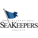 The International Sea Keepers Society logo which has a blue flag over the wording