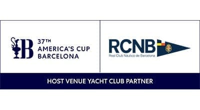 37th America's Cup Barcelona logo and RCNB logo next to each other with host venue watch club partner written underneath